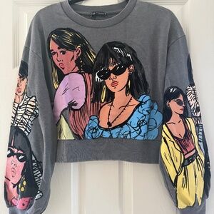 Zara Anthracite Grey Graphic Contrast Sweatshirt